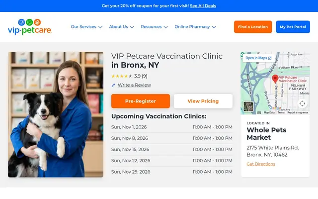 Homepage of VIP Petcare Vaccination Clinic – cat vet in Bronx, NY