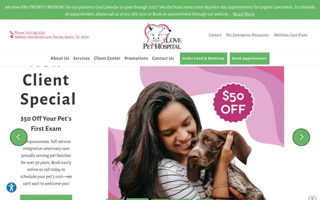 Homepage of Love Pet Hospital – cat vet in Austin, TX