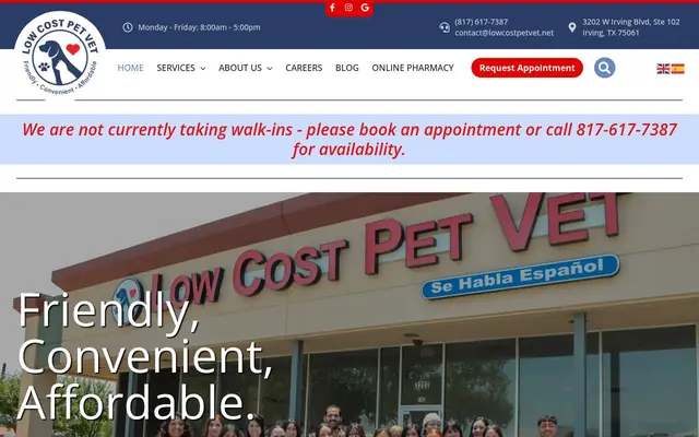 Homepage of Low Cost Pet Vet – cat vet in Irving, TX