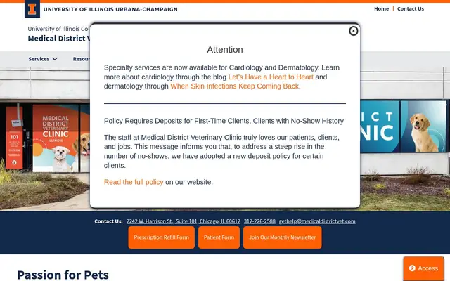 Homepage of Medical District Veterinary Clinic at Illinois – cat vet in Chicago, IL