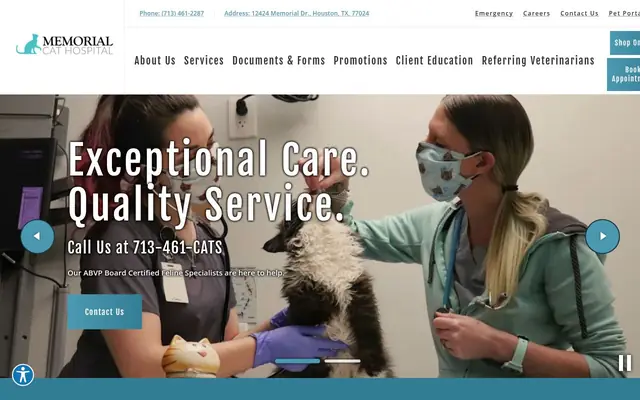 Homepage of Memorial Cat Hospital – cat vet in Houston, TX