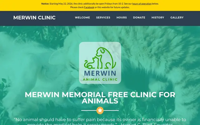 Homepage of Merwin Memorial Free Clinic For Animals, Inc – cat vet in Allston, MA
