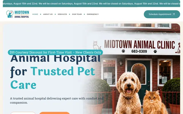 Homepage of Midtown Animal Hospital – cat vet in New York, NY