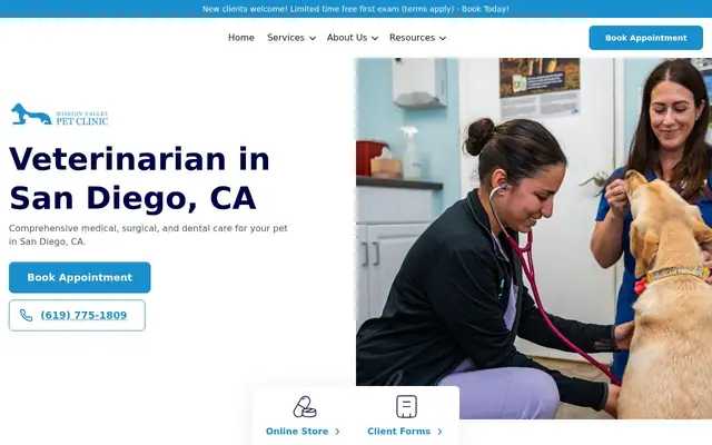 Homepage of Mission Valley Pet Clinic – cat vet in San Diego, CA