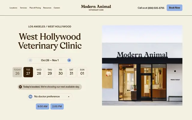 Homepage of Modern Animal West Hollywood – cat vet in Los Angeles, CA
