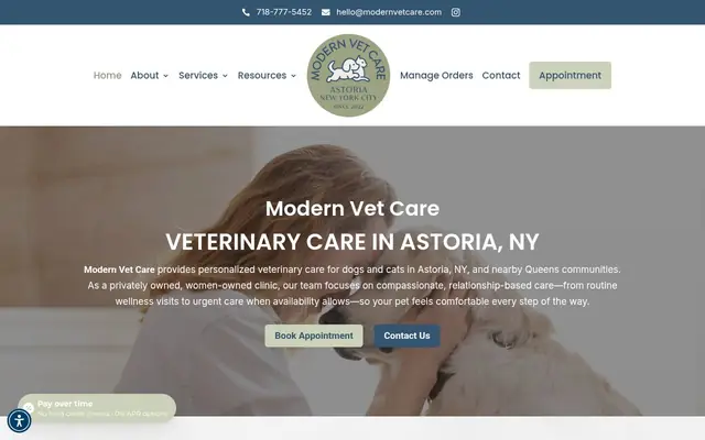 Homepage of Modern Vet Care – cat vet in Astoria, NY
