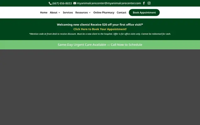 Homepage of Animal Care Center – cat vet in Joppatowne, MD