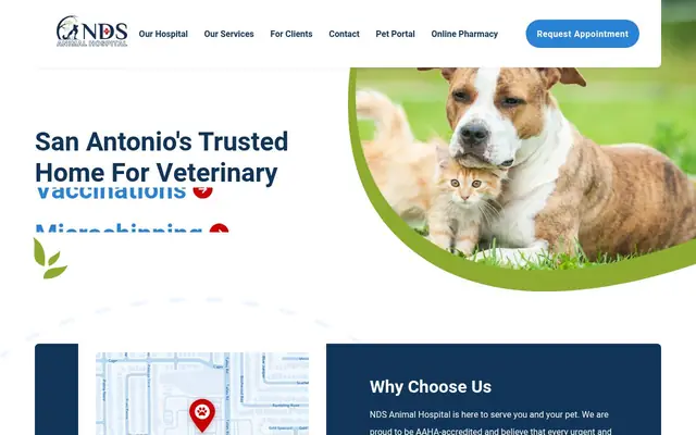 Homepage of NDS Animal Hospital – cat vet in San Antonio, TX
