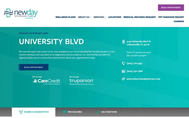 Homepage of NewDay Veterinary Care University Blvd. – cat vet in Jacksonville, FL