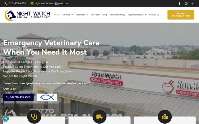 Homepage of Night Watch Elite Animal Emergency – cat vet in San Antonio, TX