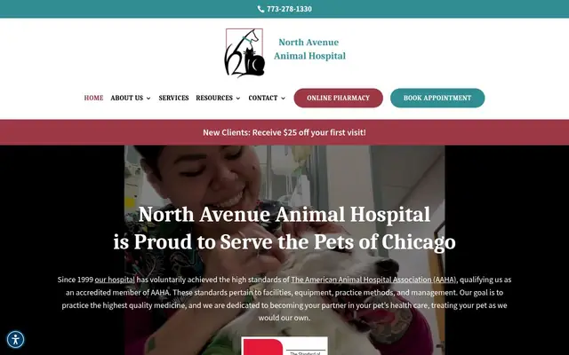 Homepage of North Avenue Animal Hospital – cat vet in Chicago, IL