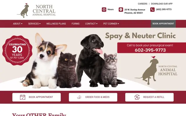 Homepage of North Central Animal Hospital – cat vet in Phoenix, AZ