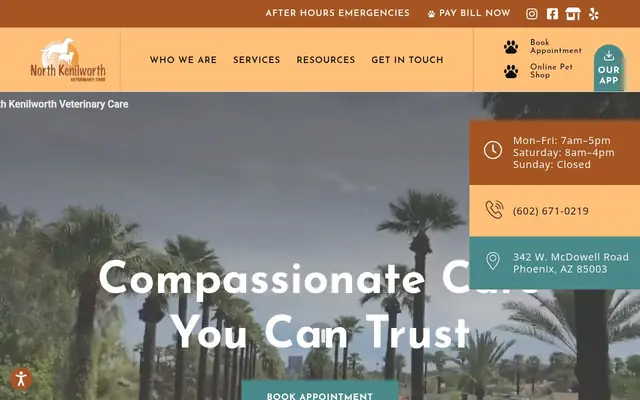 Homepage of North Kenilworth Veterinary Care – cat vet in Phoenix, AZ