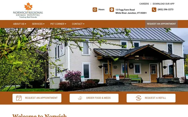Homepage of Norwich Regional Animal Hospital – cat vet in White River Junction, VT