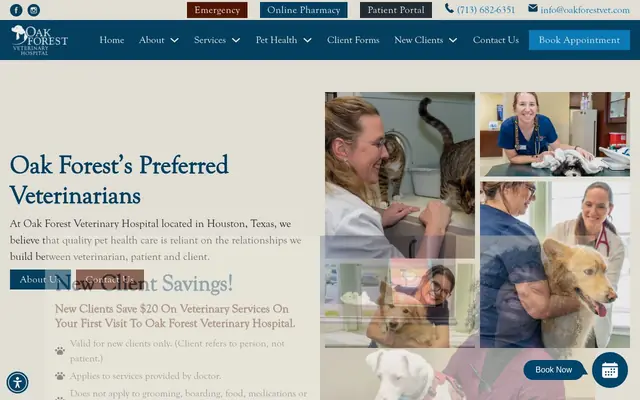 Homepage of Oak Forest Veterinary Hospital – cat vet in Houston, TX