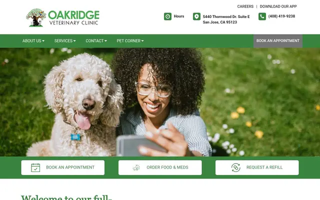 Homepage of Oakridge Veterinary Clinic – cat vet in San Jose, CA