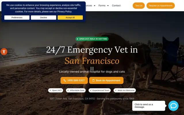 Homepage of Ocean Avenue Veterinary Hospital – cat vet in San Francisco, CA