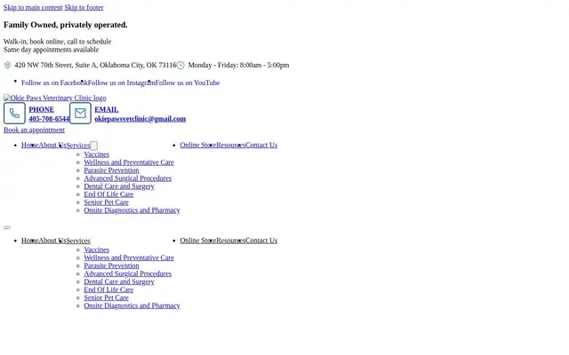 Homepage of Okie Paws Veterinary Clinic – cat vet in Oklahoma City, OK