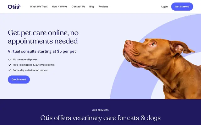 Homepage of Otis - Digital Vet Clinic – cat vet in New York, NY
