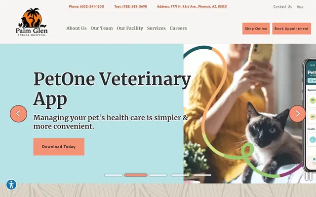 Homepage of Palm Glen Animal Hospital – cat vet in Phoenix, AZ