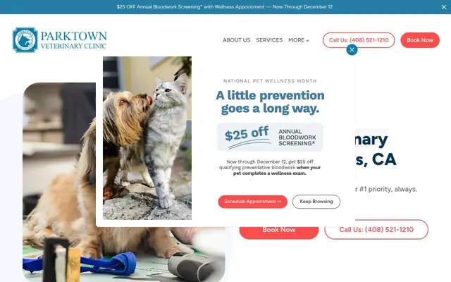 Homepage of Parktown Veterinary Clinic – cat vet in Milpitas, CA