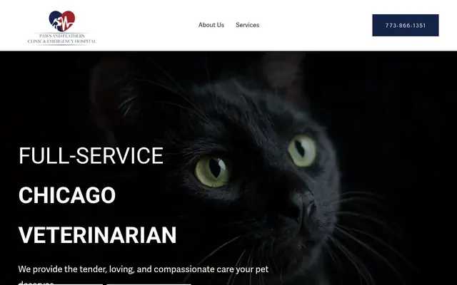 Homepage of Paws and Feathers Veterinary Clinic and Emergency Hospital – cat vet in Chicago, IL