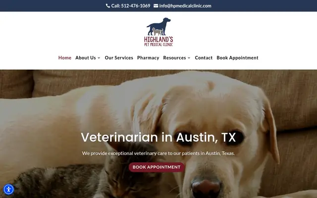 Homepage of Highland's Pet Medical Clinic – cat vet in Austin, TX