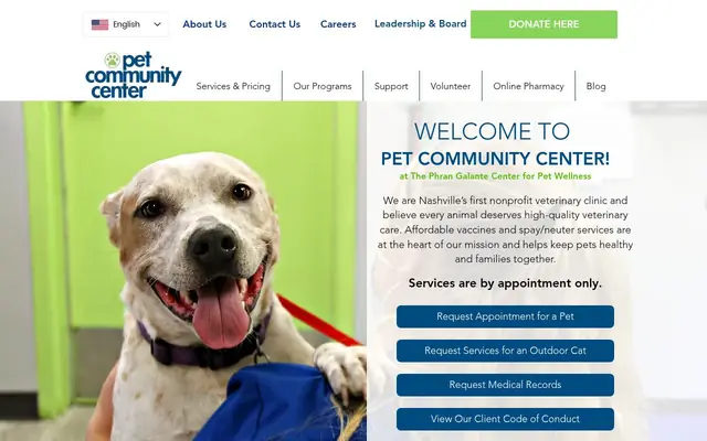 Homepage of Pet Community Center – cat vet in Nashville, TN
