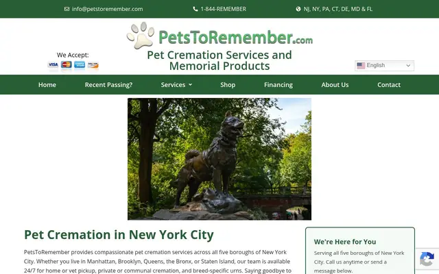 Homepage of PetsToRemember Pet Cremation New York – cat vet in New York, NY