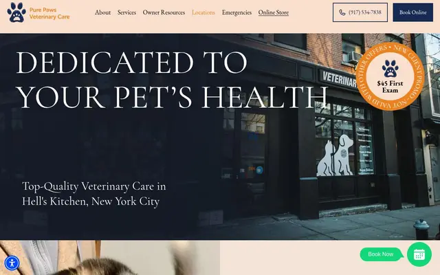 Homepage of Pure Paws Veterinary Care of Hell's Kitchen – cat vet in New York, NY