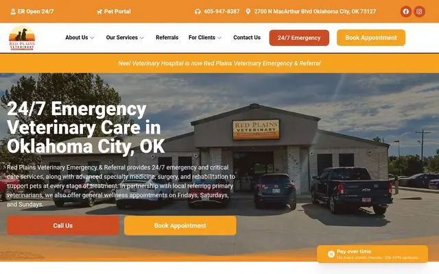 Homepage of Red Plains Veterinary Emergency & Referral – cat vet in Oklahoma City, OK