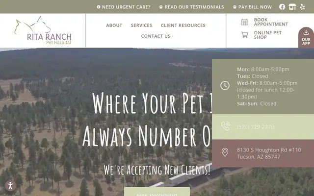 Homepage of Rita Ranch Pet Hospital – cat vet in Tucson, AZ