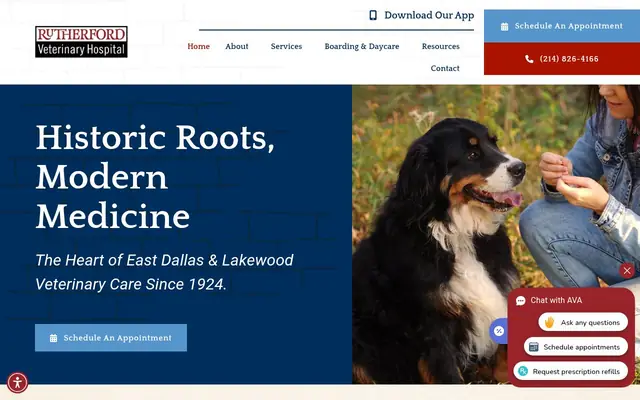 Homepage of Rutherford Veterinary Hospital – cat vet in Dallas, TX