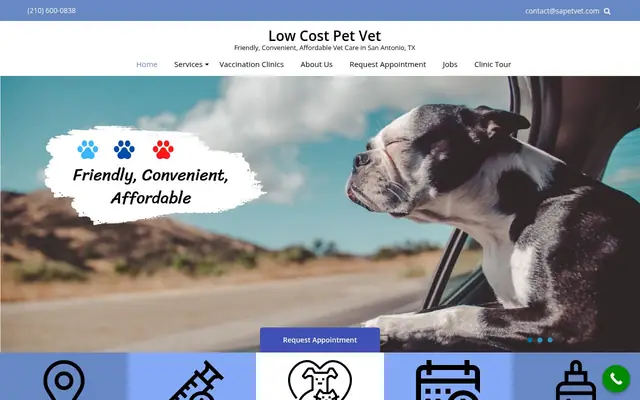 Homepage of Low Cost Pet Vet – cat vet in San Antonio, TX