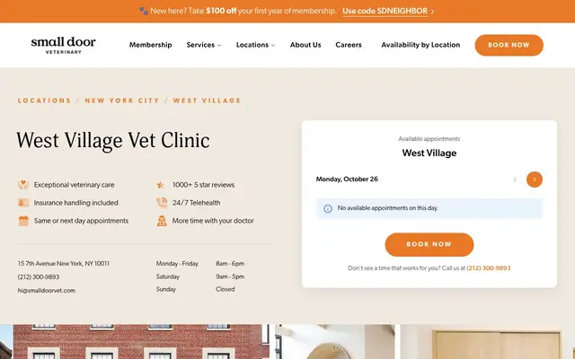 Homepage of Small Door Veterinary - West Village – cat vet in New York, NY