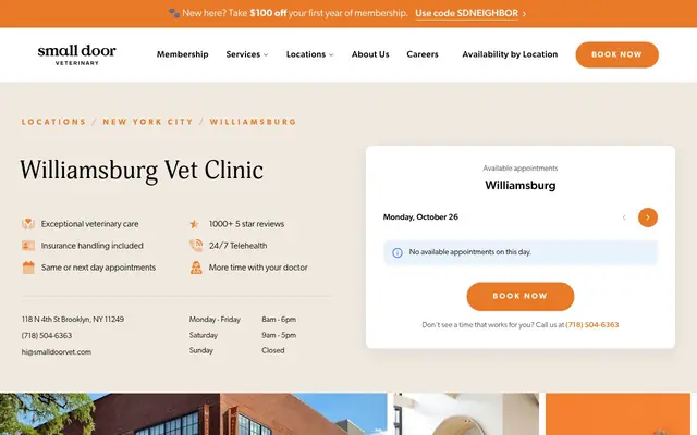 Homepage of Small Door Veterinary - Williamsburg – cat vet in Brooklyn, NY