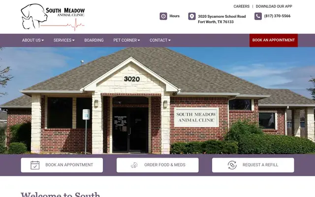 Homepage of South Meadow Animal Clinic – cat vet in Fort Worth, TX