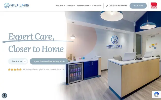 Homepage of South Park Animal Hospital – cat vet in San Francisco, CA