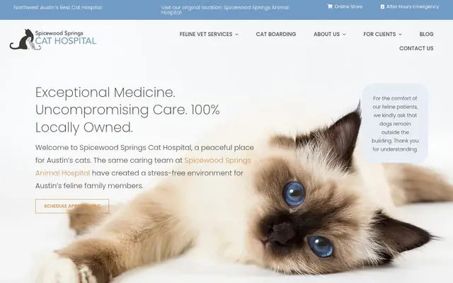 Homepage of Spicewood Springs Cat Hospital – cat vet in Austin, TX