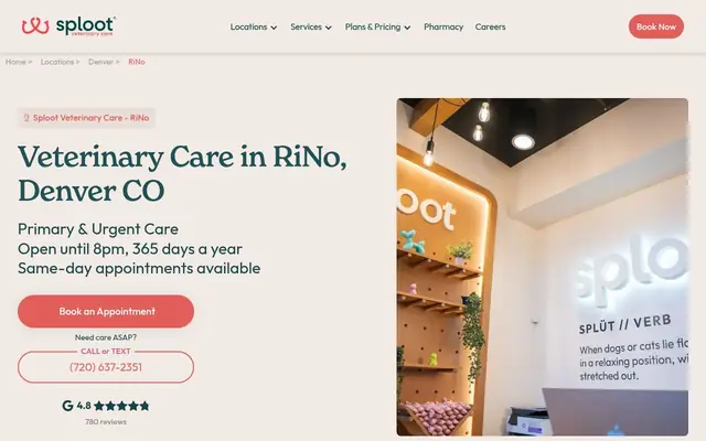 Homepage of Sploot Veterinary Care - RiNo – cat vet in Denver, CO