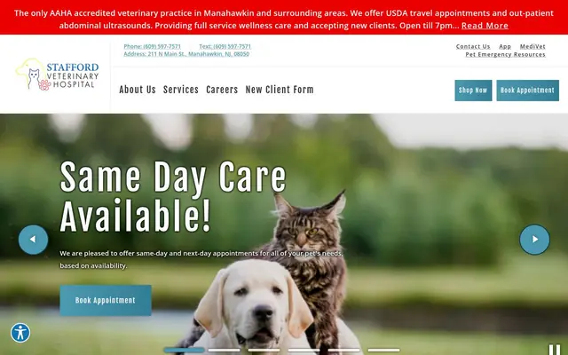 Homepage of Stafford Veterinary Hospital – cat vet in Manahawkin, NJ