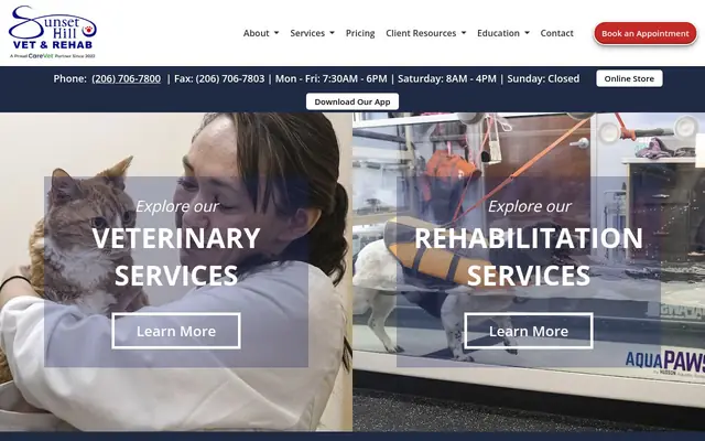 Homepage of Sunset Hill Veterinary & Rehab Center – cat vet in Seattle, WA
