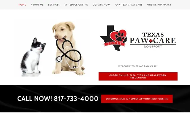 Homepage of Texas Paw Care - Low Cost Pet Vaccinations – cat vet in Fort Worth, TX