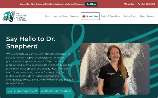 Homepage of The Nations Animal Hospital – cat vet in Nashville, TN
