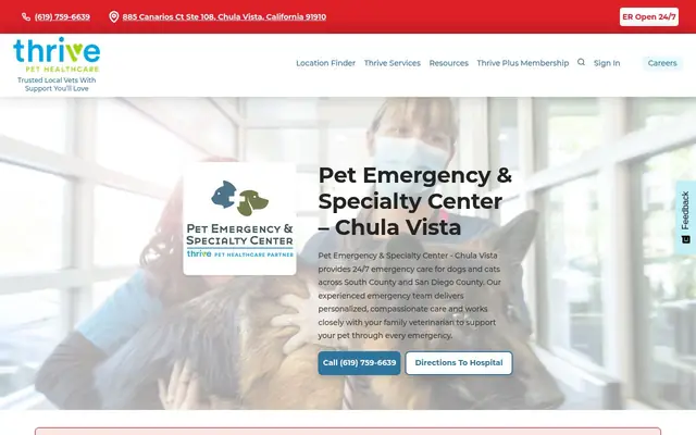 Homepage of Pet Emergency & Specialty Center-South County – cat vet in Chula Vista, CA