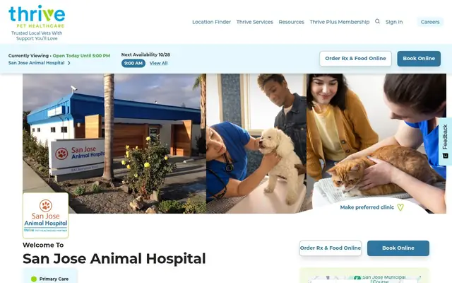 Homepage of San Jose Animal Hospital, A Thrive Pet Healthcare Partner – cat vet in San Jose, CA