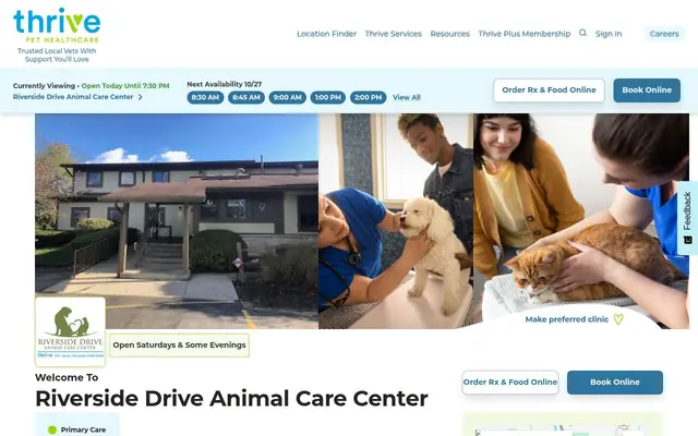 Homepage of Riverside Drive Animal Care Center, A Thrive Pet Healthcare Partner – cat vet in Dublin, OH