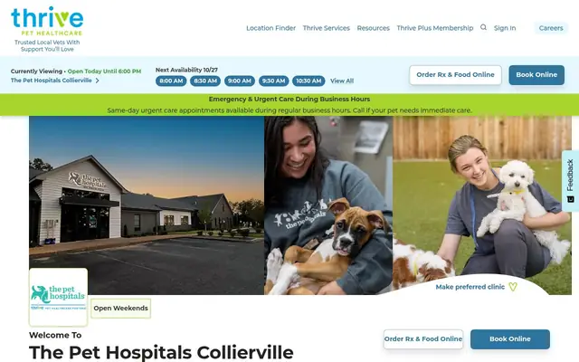 Homepage of The Pet Hospitals – cat vet in Collierville, TN