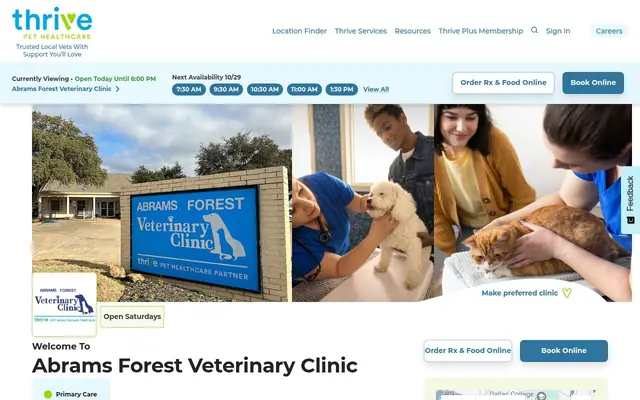 Homepage of Abrams Forest Veterinary Clinic – cat vet in Dallas, TX