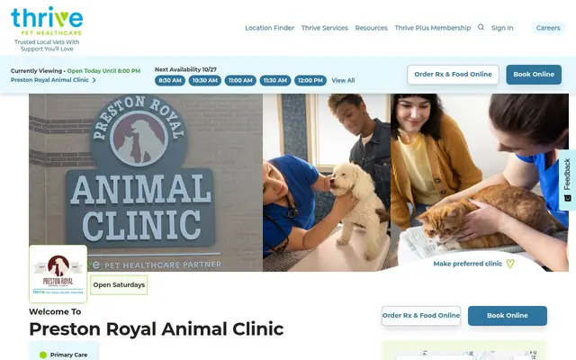 Homepage of Preston Royal Animal Clinic – cat vet in Dallas, TX